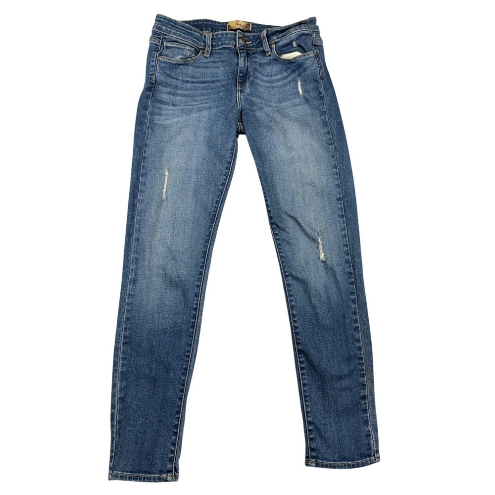 Paige Peg Skinny Jeans Womens 28 Medium Wash Distressed Mid Rise Denim USA